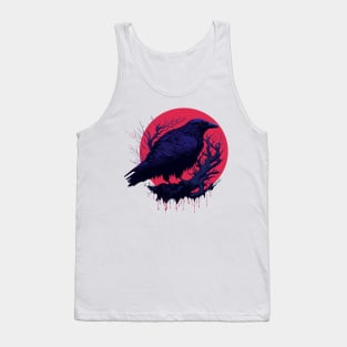Raven Red Moon Gothic Halloween Night Design Tank Top